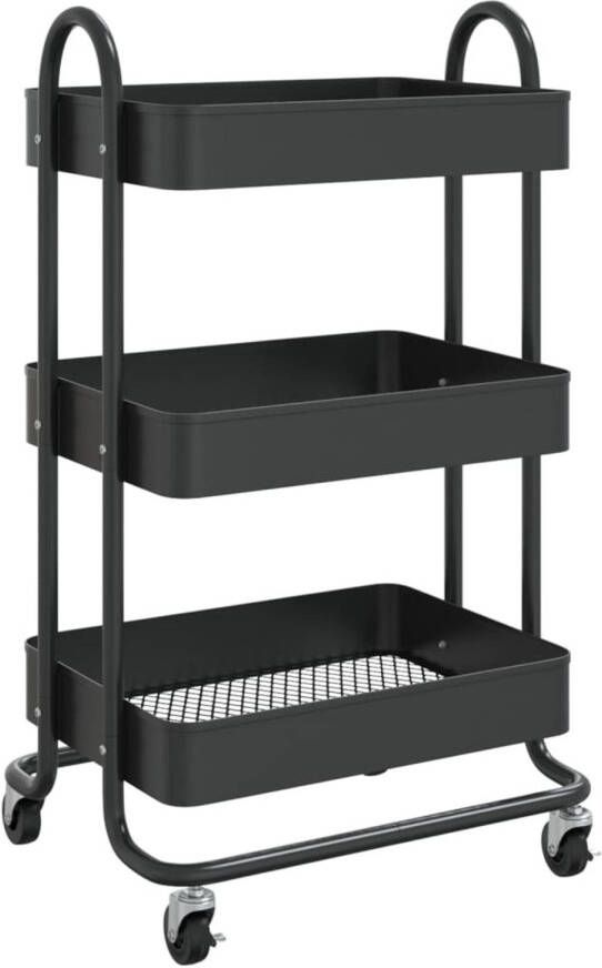 VidaXL Trolley 3-laags 43x34x79 cm staal zwart