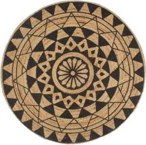 VidaXL Vloerkleed handgemaakt met zwarte print 120 cm jute