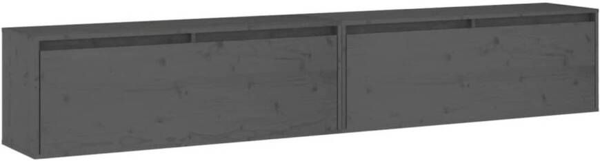 VidaXL Wandkasten 2 st 100x30x35 cm massief grenenhout grijs