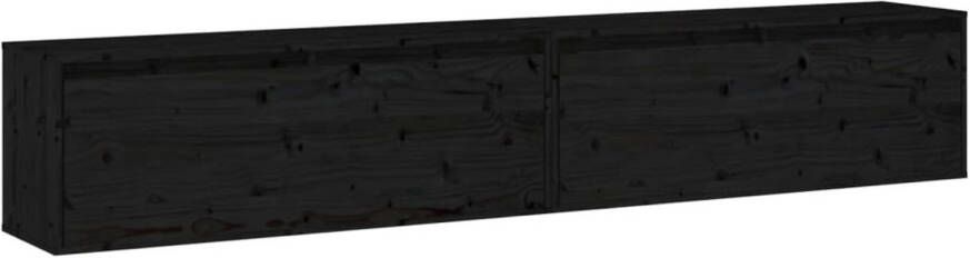 VidaXL Wandkasten 2 st 100x30x35 cm massief grenenhout zwart