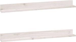 VidaXL Wandkasten 2 st 110x11x9 cm massief grenenhout wit