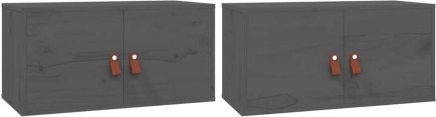 VidaXL Wandkasten 2 st 60x30x30 cm massief grenenhout grijs