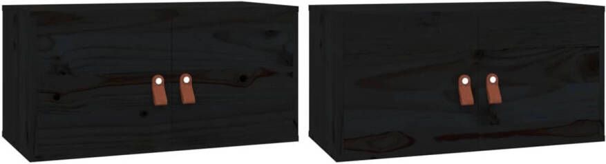 VidaXL Wandkasten 2 st 60x30x30 cm massief grenenhout zwart
