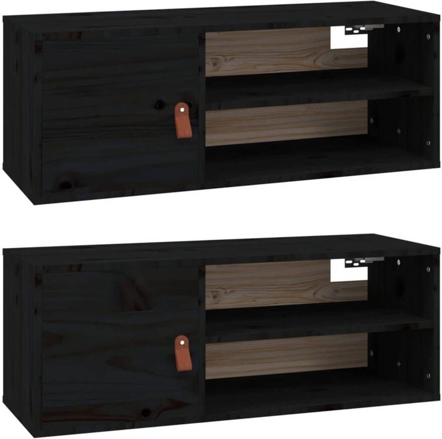 VidaXL Wandkasten 2 st 80x30x30 cm massief grenenhout zwart