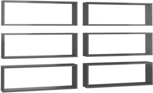 VidaXL Wandschap Kubus 6 St 80x15x26 5 Cm Spaanplaat Hoogglans Grijs