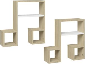 VidaXL Wandschappen 2 St 50x15x50 Cm Spaanplaat Wit En Sonoma Eiken