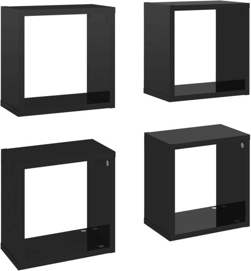 VidaXL Wandschappen kubus 4 st 26x15x26 cm hoogglans zwart