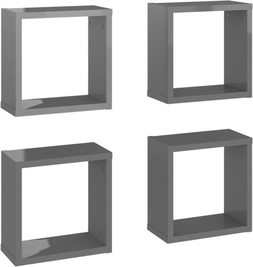 VidaXL Wandschappen kubus 4 st 30x15x30 cm hoogglans grijs