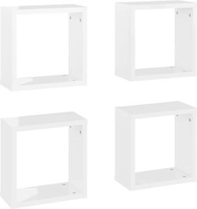 VidaXL Wandschappen kubus 4 st 30x15x30 cm hoogglans wit