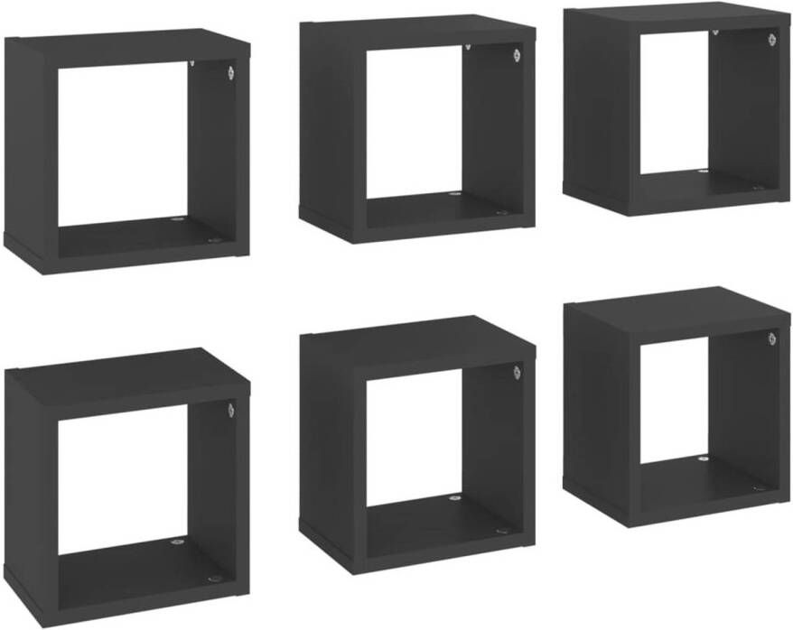 VidaXL Wandschappen kubus 6 st 22x15x22 cm grijs