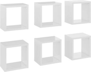 VidaXL Wandschappen kubus 6 st 22x15x22 cm hoogglans wit