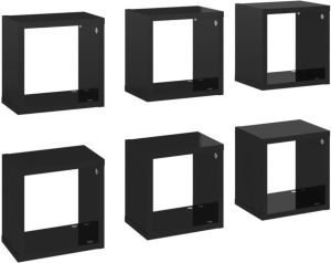 VidaXL Wandschappen kubus 6 st 22x15x22 cm hoogglans zwart
