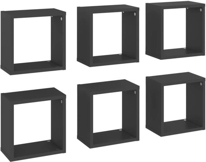 VidaXL Wandschappen kubus 6 st 26x15x26 cm grijs