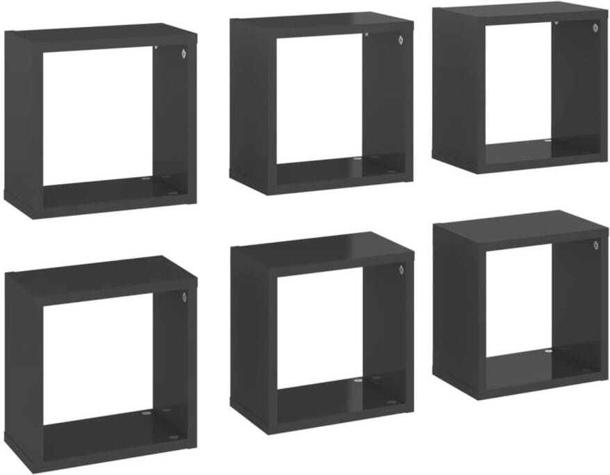 VidaXL Wandschappen kubus 6 st 26x15x26 cm hoogglans grijs