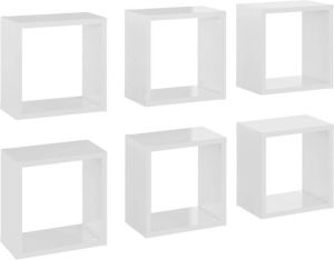 VidaXL Wandschappen kubus 6 st 26x15x26 cm hoogglans wit