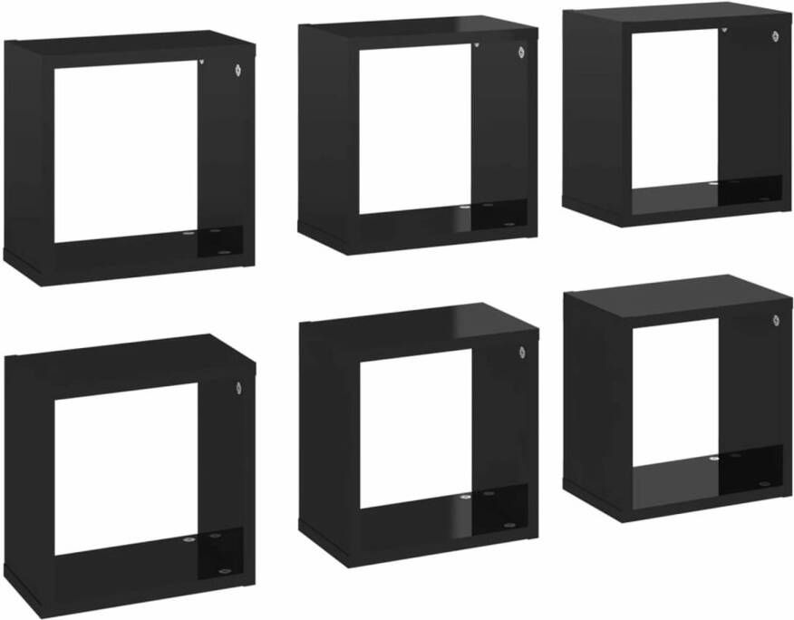 VidaXL Wandschappen kubus 6 st 26x15x26 cm hoogglans zwart