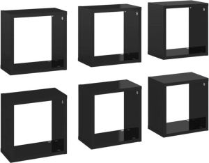 VidaXL Wandschappen kubus 6 st 26x15x26 cm hoogglans zwart