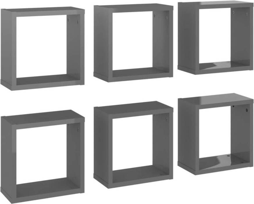 VidaXL Wandschappen kubus 6 st 30x15x30 cm hoogglans grijs