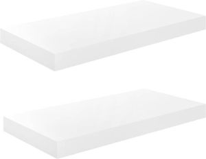 VidaXL Wandschappen zwevend 2 st 50x23x3 8 cm MDF hoogglans wit
