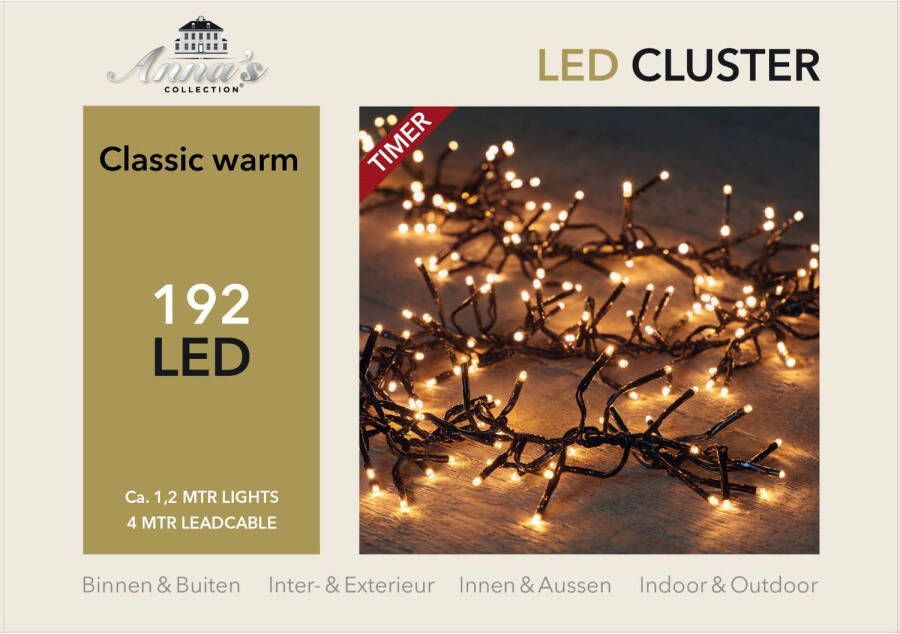 Warentuin 2 stuks Led classic cluster lights 192l 1 2m 4m aanloopsnoer zwart bi-bui trafo Anna&apos;s collection