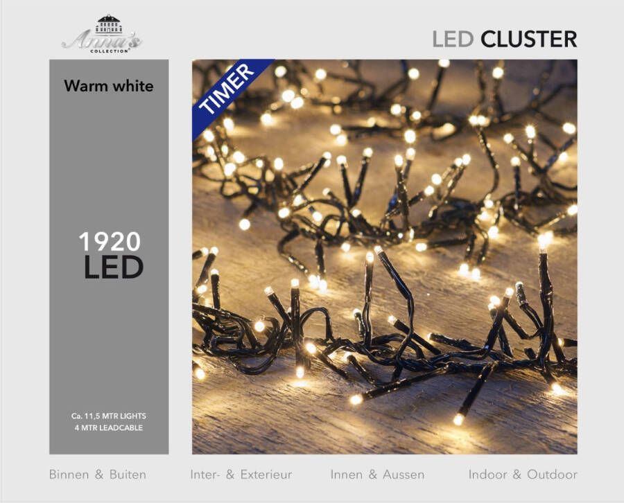 Warentuin Cluster lights 1920l 11.5m led warm wit 4m aanloopsnoer zwart bi-bui trafo Anna&apos;s collection