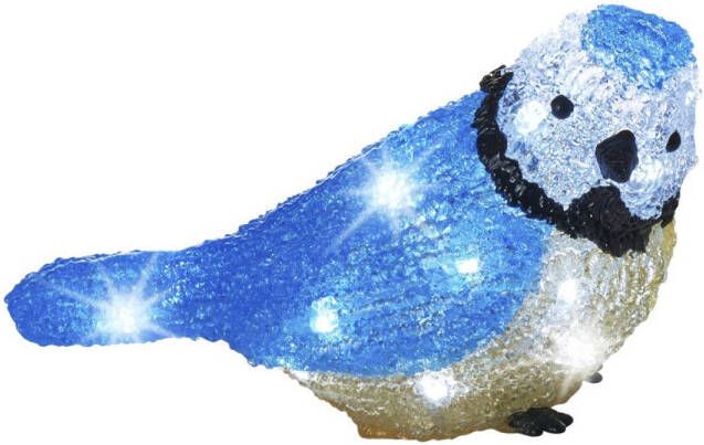 Warentuin LED acryl blauw vogel buit op batterij 11x22x14 cm 20L koelwit