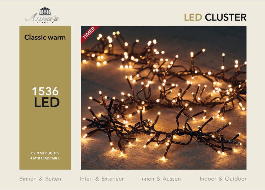 Warentuin Led classic cluster lights 1536l 9m 4m aanloopsnoer zwart bi-bui trafo Anna&apos;s collection