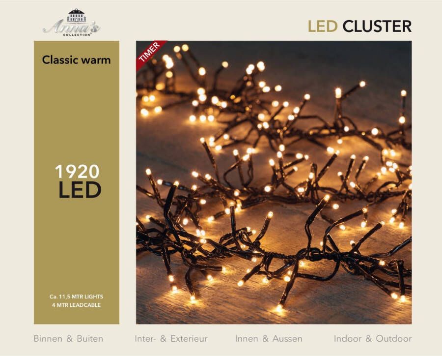 Warentuin Led classic cluster lights 1920l 11.5m 4m aanloopsnoer zwart bi-bui trafo Anna&apos;s collection