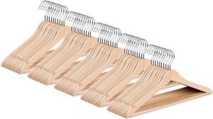Wicotex -Kledinghanger hout-kleerhanger 50 stuks met rok inkepingen en broekspijpen draaibare haak beige