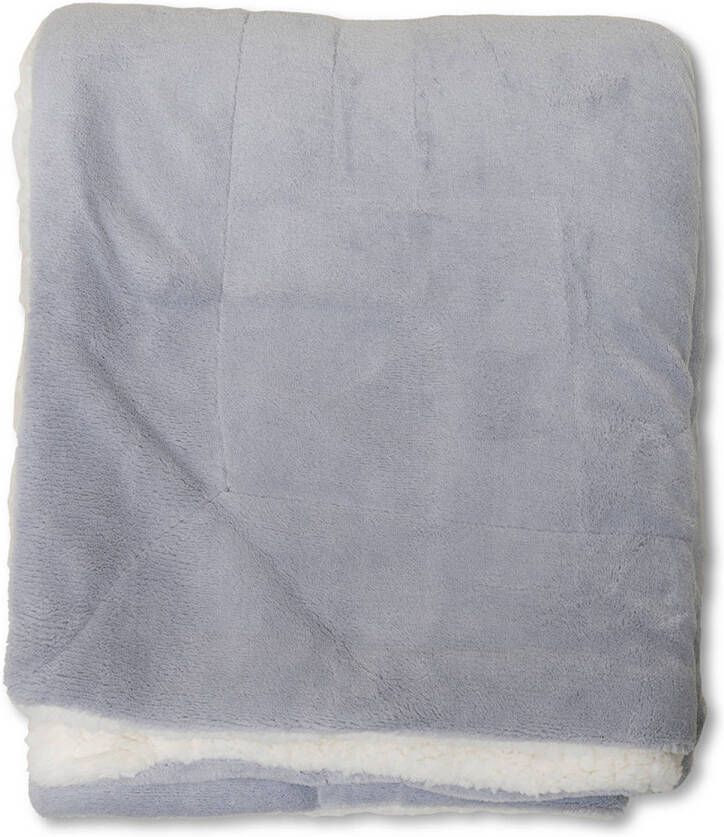Wicotex -Plaid-deken-fleece plaid Espoo grijs 150x200cm met witte sherpa binnenkant-Zacht en warme Fleece deken.