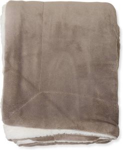 Wicotex -Plaid-deken-fleece plaid Espoo taupe 200x240cm met witte sherpa binnenkant-Zacht en warme Fleece deken.