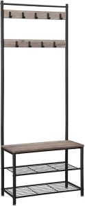 WOHI Hoppa! Songmics kapstok met schoenenrek Grijs Zwart Houten spaanplaat Staal 70 x 32 x 175 cm