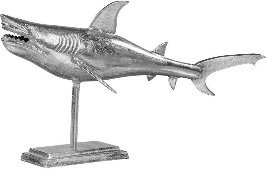 WOMO-Design Haaienbeeld met standaard 106x36x61 cm uniek gemaakt van gepolijst aluminium met nikkel afwerking