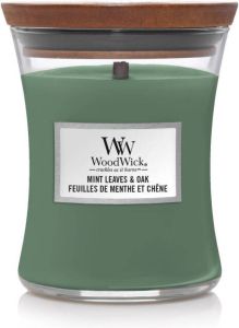 Woodwick Kaars Medium Mint Leaves & Oak 11 cm ø 10 cm