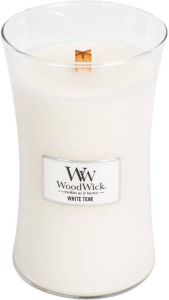 Woodwick Large Hourglass geurkaars White Teak Tot 130 branduren