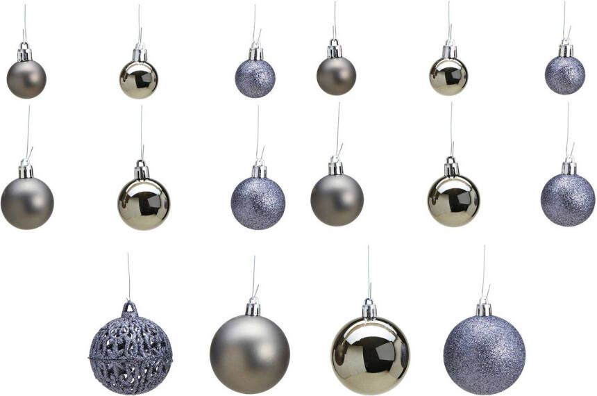 Wurm 100x stuks kunststof kerstballen grijs 3 4 en 6 cm Kerstbal