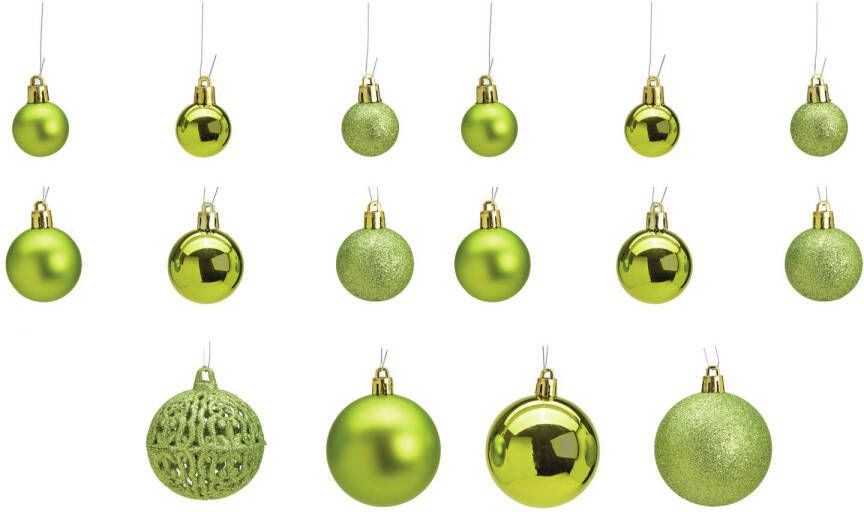 Merkloos 50x stuks kunststof kerstballen lime groen 3 4 en 6 cm Kerstbal