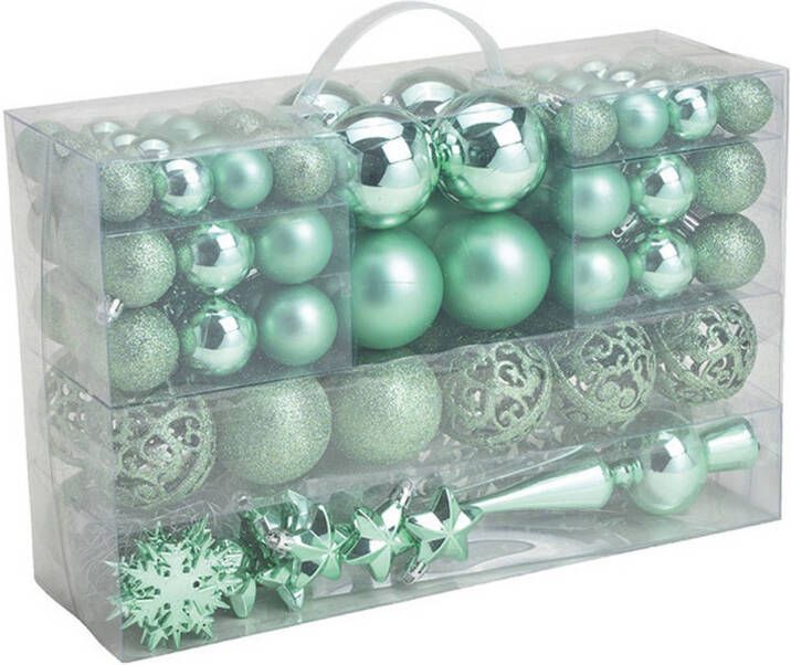 Wurm 111x stuks kunststof kerstballen mint groen 3 4 en 6 cm met piek Kerstbal