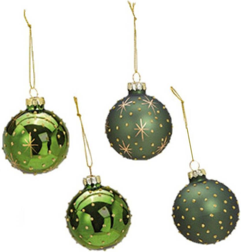 Wurm 12x stuks luxe gedecoreerde glazen kerstballen groen 6 cm Kerstbal