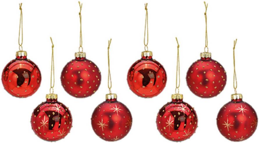 Wurm 12x Stuks Luxe Gedecoreerde Glazen Kerstballen Rood 6 Cm Kerstbal