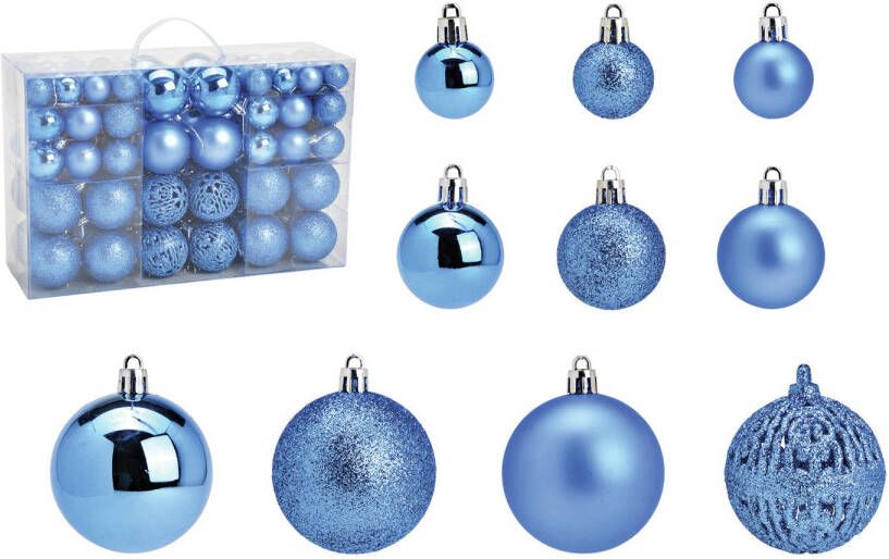 Wurm G. kerstballen 100x stuks 3 4 en 6 cm blauw kunststof Kerstbal