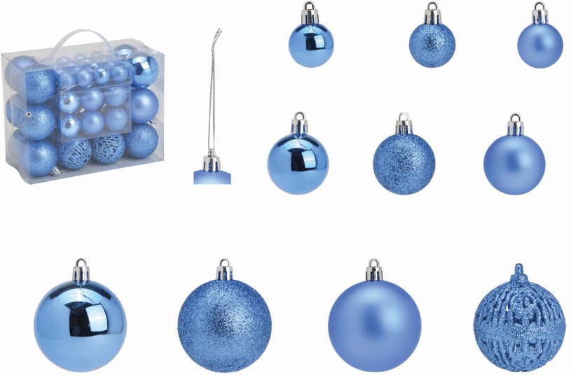 Wurm G. kerstballen 50x stuks 3 4 en 6 cm blauw kunststof Kerstbal