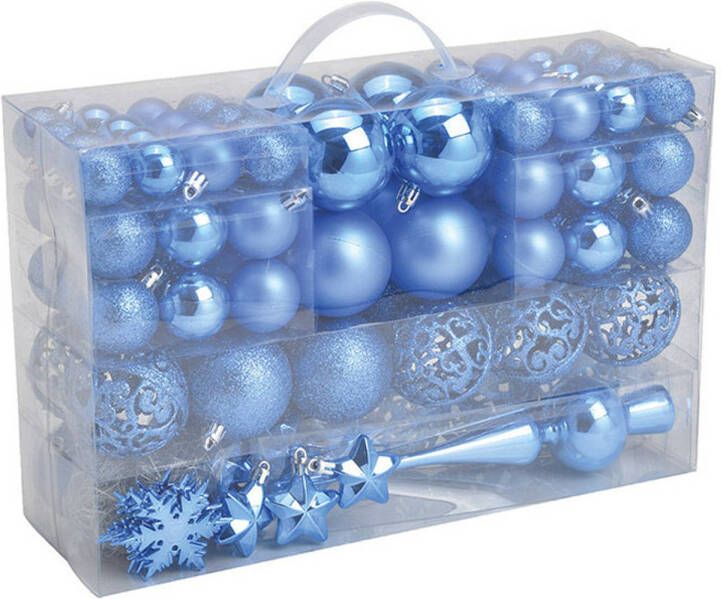 Wurm G. kerstballen en piek 111-delig 3 4 6 cm -blauw -kunststof Kerstbal