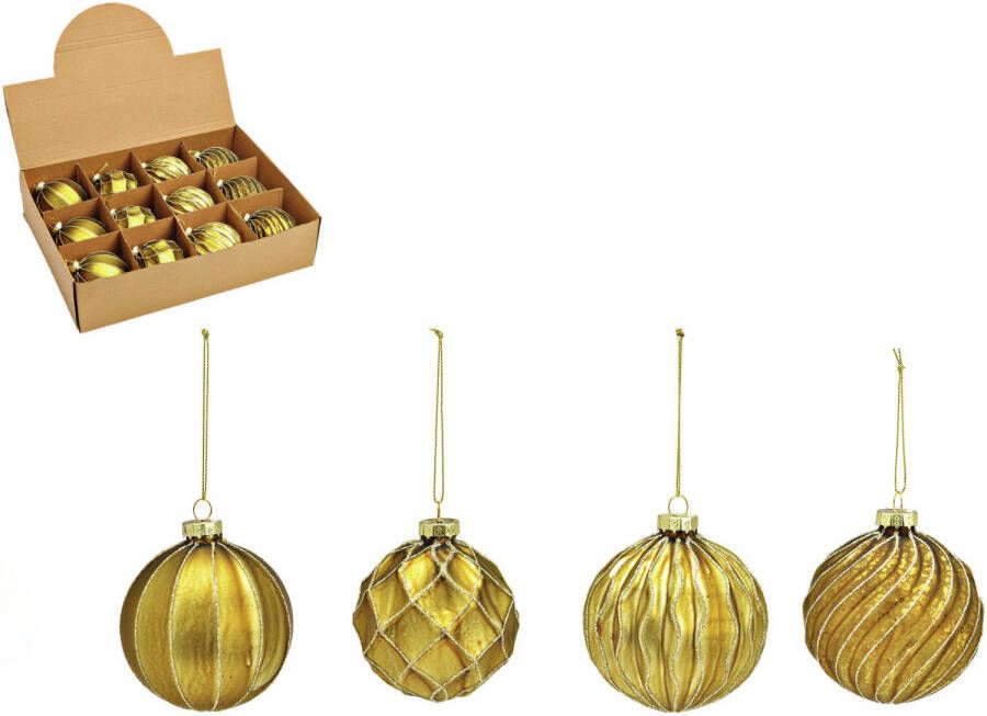 Wurm G. luxe gedecoreerde kerstballen 12x stuks goud glas 8 cm Kerstbal