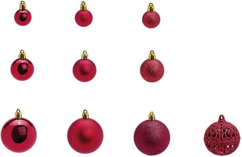 Wurm Kerstballen -set 100x st bordeaux rood 3 4 6 cm kunststof Kerstbal