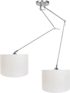 Ylumen Hanglamp Knik 2 lichts met witte kappen Ø 40 cm mat chroom