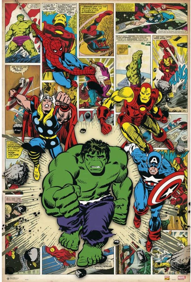 Yourdecoration Grupo Erik Marvel Comics Here Come The Heroes Poster 61x91 5cm