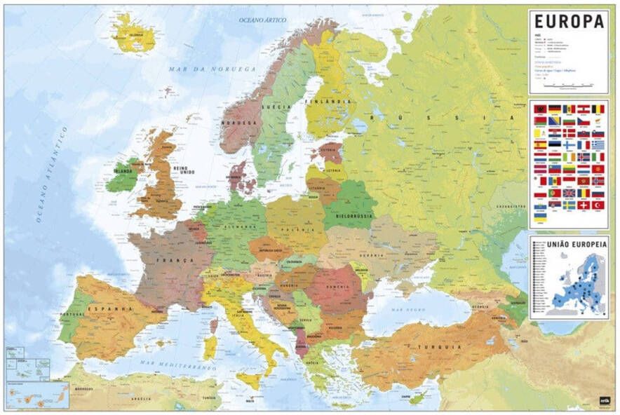 Yourdecoration Grupo Erik Physical Political Map of Europe PT Poster 91 5x61cm