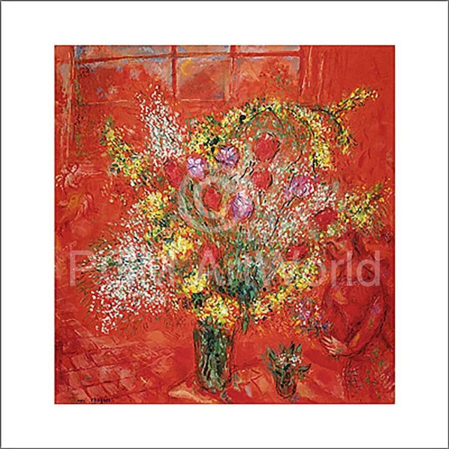 Yourdecoration Marc Chagall Fleurs sur fond rouge Kunstdruk 70x70cm