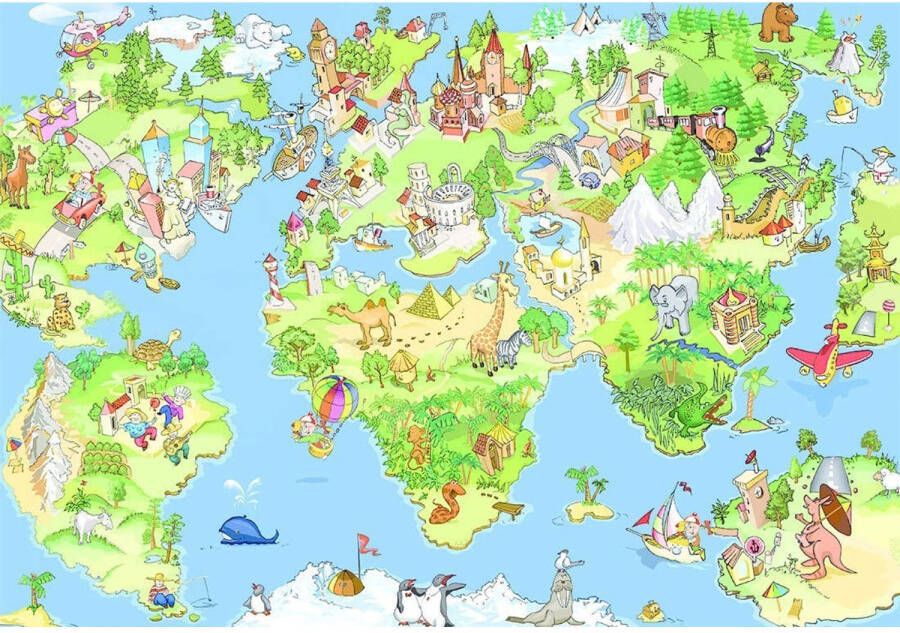 Yourdecoration Papermoon Kids World Map Vlies Fotobehang 250x180cm